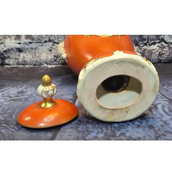 Antique Orange Sevres Style Portrait Porcelain Urn Desdren - Picture 7 of 9